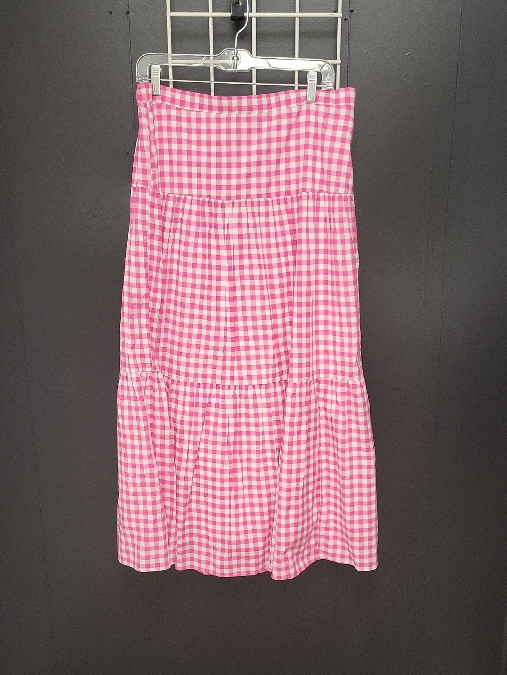 Pink Gingham Tiered Maxi Skirt - Women, Large
